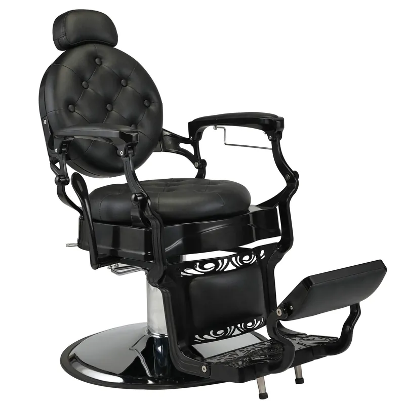 Vintage Barbershop Chair, Heavy Duty Metal Professional Salon Chair Supports up to 440lbs with 135º Recline and Hydraulic Lift, Perfect for Hair Salon or Spa, Black
