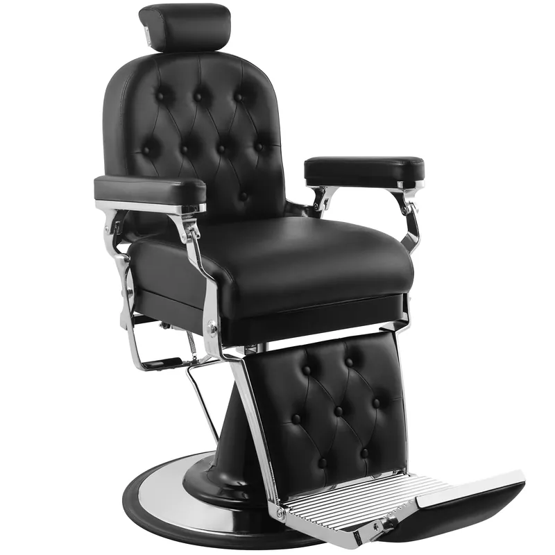 Luxitero Black Barber Chair for Barbershop Home, Heavy Duty Hydraulic Salon Chair for Hair Stylist,Hair Salon Vintage Recling Chair (Black Button)