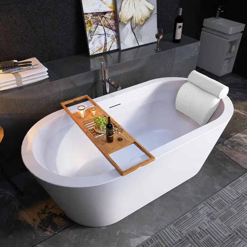 64" Free Standing Tub, Pure Acrylic Freestanding Bathtub, Stylish Stand Alone Contemporary Deep Soaking Bath Tub, cUPC Certified SY1265 (Glossy White)