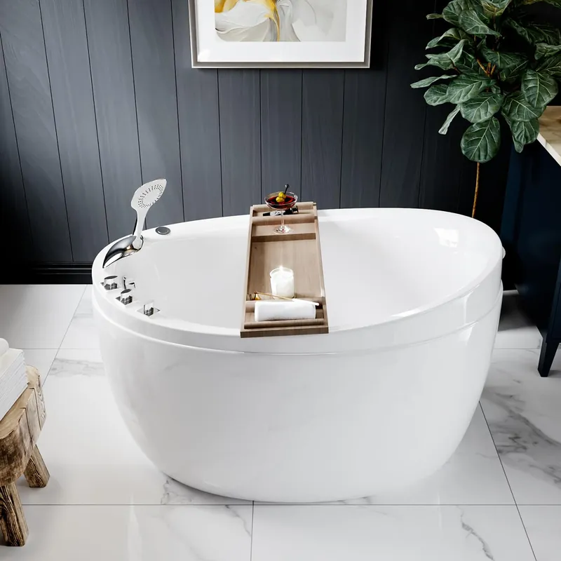 Empava Whirlpool Tub,48 in Freestanding Air Jetted Bathtub, Japanese Soaking Tub with Pre-Molded Seat, 36 Air Jets for Spa-Like Relaxation, Glossy White Luxury Acrylic Design