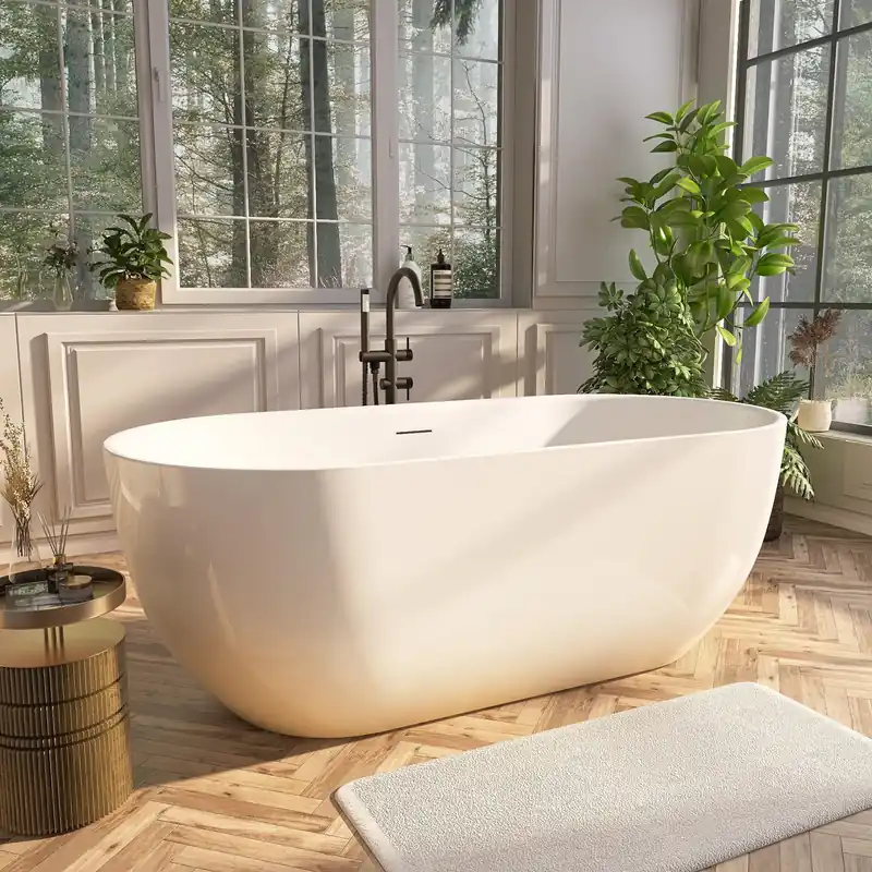 Adecab 59" Acrylic Freestanding Bathtub, Free Standing Tub, Stand Alone Tub with Overflow and Drain, cUPC Certified, Gloss White