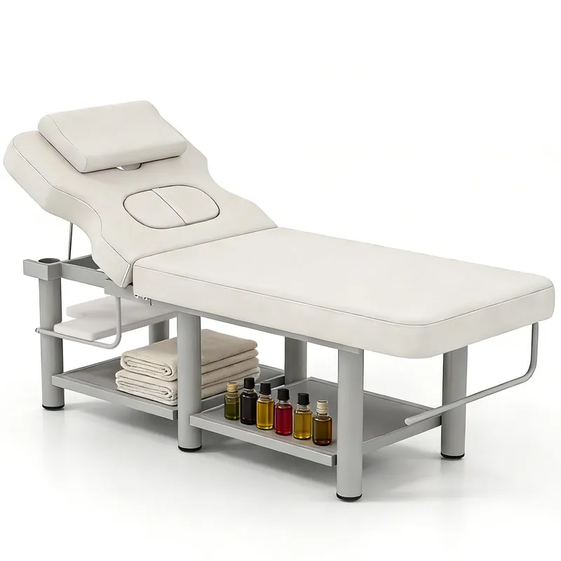 Artist hand Heavy Duty Professional Stationary Massage Table, Wide Spa Facial Bed with Backrest, Metal Frame PU Leather Massage Bed for Physical Therapy Treatment Tattoo Salon (Gray)