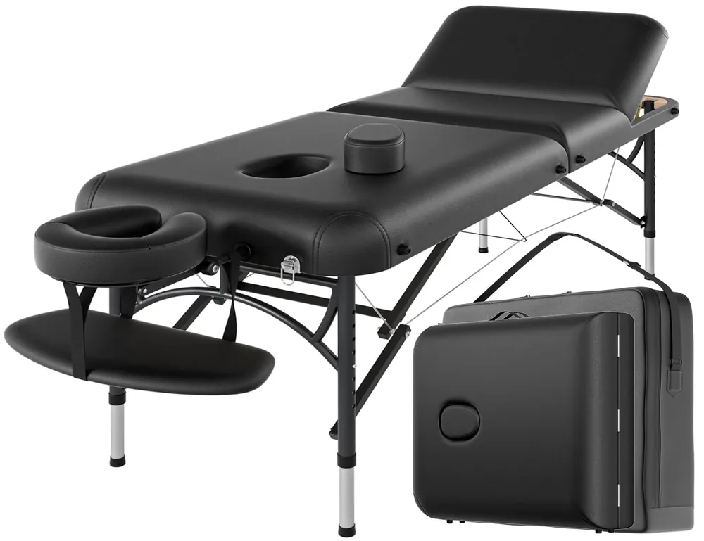 CLORIS 84" Professional Massage Table Portable 3 Folding Lightweight Facial Salon Spa Tattoo Bed Height Adjustable with Carrying Bag & Aluminium Leg Hold Up to 1100LBS