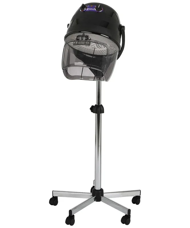 Pibbs 514 Kwik Dri 1100W Professional Salon Hair Dryer with Timer, Temp Control, Adjustable Height & Head, Rolling Caster Base, Flip-Top Visor, CE Certified, Made in Italy, Black, PIB-514