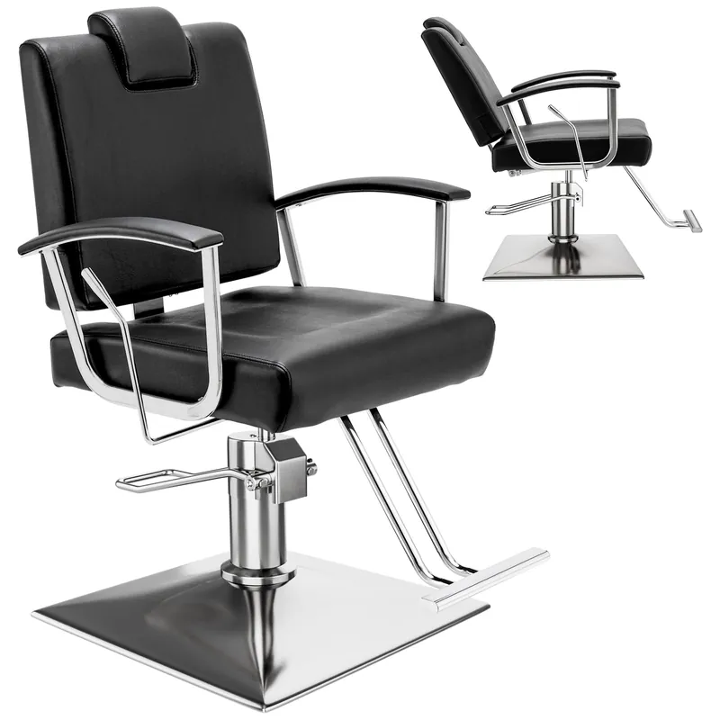 Barber Reclining Chair with Headrest - Heavy Duty Hydraulic Pump Height Adjustable,360°Swivel ,Max Load Weight 440 Lbs,Beauty Salon Spa,Barbershop,Hairdresser Cutting,Styling Stylist,Braiding (Black)