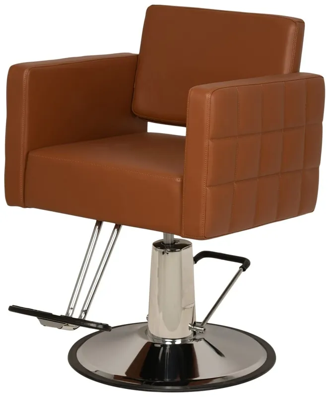 Buy-Rite Icon Styling Chair in Camel for Professional Salons & Barbershops, Extra Wide Seat, Quilted Design, Hydraulic Pump, Tufted Back, Easy-Clean Vinyl, Durable Steel Frame, YLG-192-CAM
