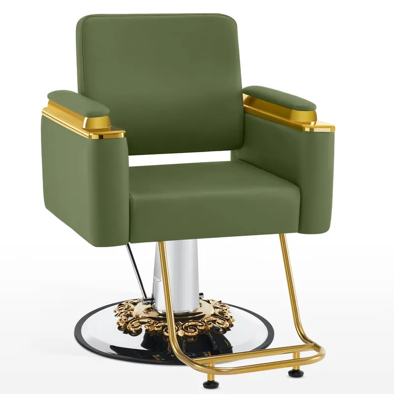 BarberPub Luxurious Salon Chair, Height Adjustable Gold&Green Salon Beauty Spa Styling Equipment, 440lbs Hydraulic Pump for Hair Stylist, Barber Shops&Beauty Salons 8633 (Green)
