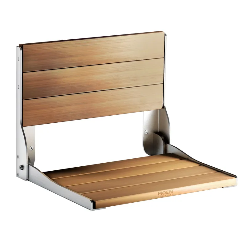 Moen Home Care Bathroom Safety Shower Chair for Elderly and Disabled, Stainless & Aluminum Foldable Teak Shower Bench, Handicap Accessories for Daily LIving, DN7110