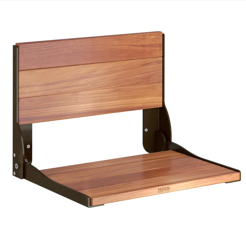 Moen Home Care Bathroom Safety Shower Chair for Elderly and Disabled, Old World Bronze Aluminum Foldable Teak Shower Bench, Handicap Accessories for Daily Living, DN7110OWB