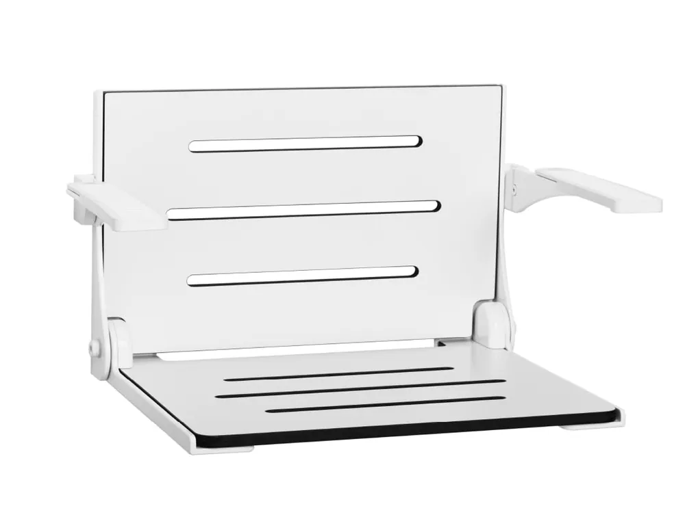Seachrome Silhouette Comfort Folding Wall Mount Shower Bench Seat with Arms, White Seat with White Frame