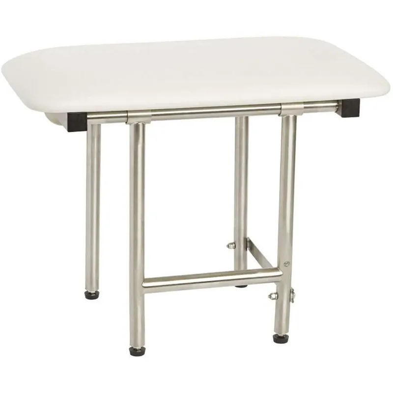 Seachrome 30" x 15" White Padded Cushion Folding Wall Mount Bench Shower Seat with Legs, ADA Compliant