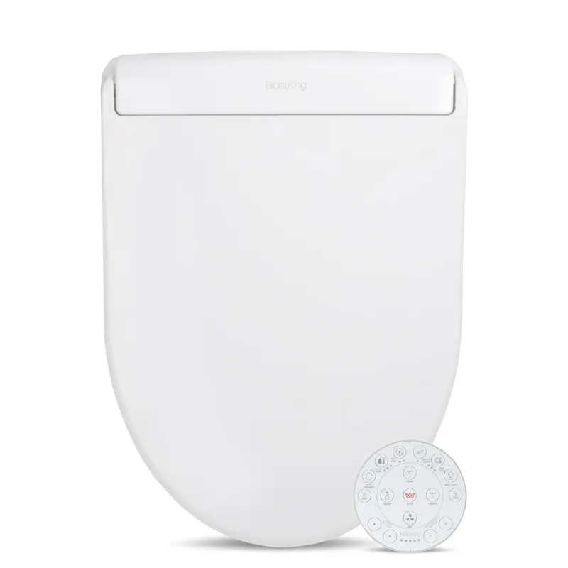 BidetKing Crown Elongated Bidet Toilet Seat, Endless Warm Water, Strong Spray, Backlit Remote, Multi-color LED, Ultra Slim, Stainless Steel Nozzle, Sittable Lid, 3 Year Warranty