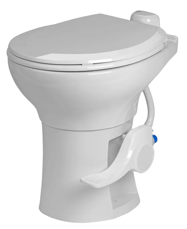 Voyager Plus Universal Residential Height RV Toilet with Porcelain Bowl FREEZABLE Water Valve RV Winterization Ideal for Outdoor and Winter Use