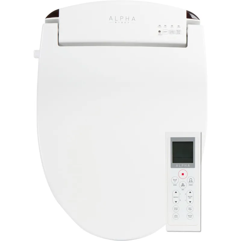 ALPHA BIDET JX2 Elongated Bidet Toilet Seat, White, Endless Warm Water, *NEW* Bowl Mist, LED Light, Quiet Operation, Wireless Remote, Stainless Steel Nozzle, Sittable Lid, 3 Year Warranty