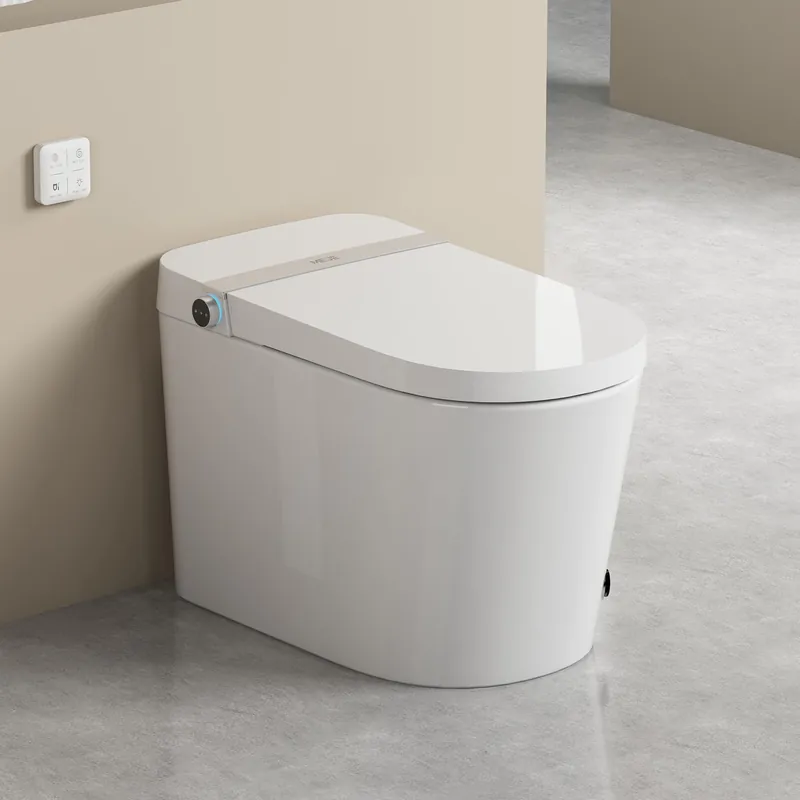 MEJE A5 - Basic Smart Function Toilet with Built-in Heated Seat, Elongated Tankless Toilet with Auto Flushing, Foot Kick Flushing, Adjustable Seat Temperature, Flush Remote Control, Night Light