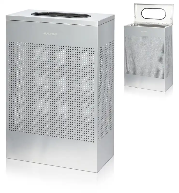 Alpine Stainless Steel Commercial Trash Can - Large Perforated 13 Gallon Trash Can Open Top, Modern Metal Garbage Can for Indoor & Outdoor in Office, Commercial Bathroom, Hotel, Lobby, and Businesses