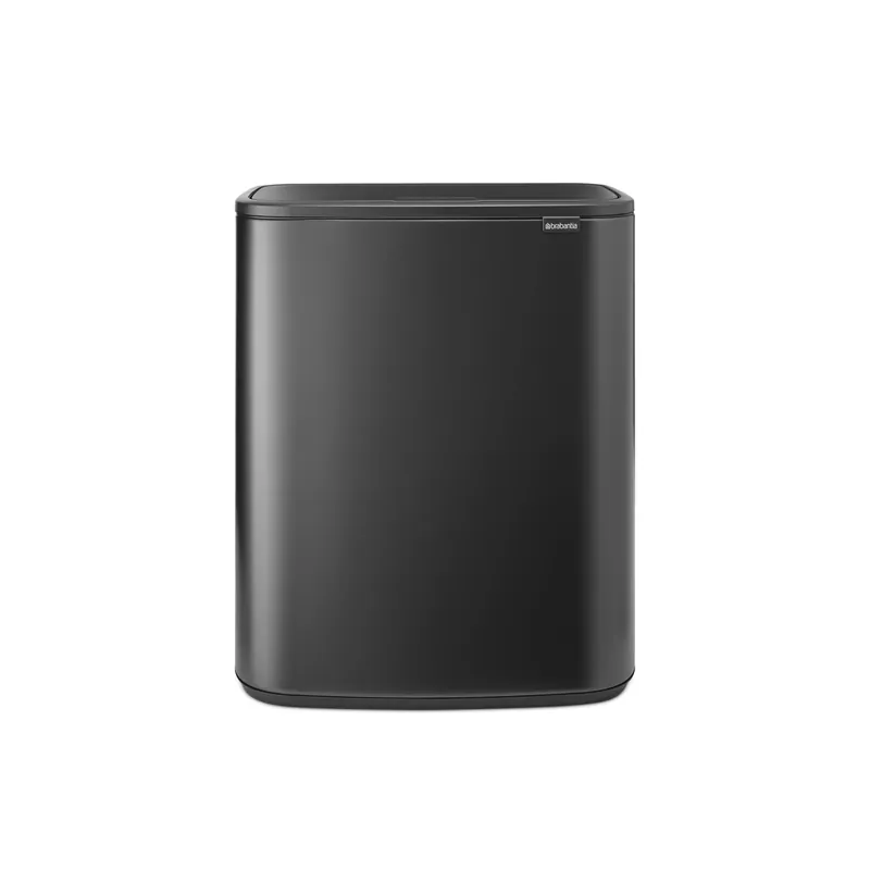Brabantia Bo Touch Top Kitchen Trash Can with Single Compartment Confident Gray 16 Gal Inner Bucket Soft-Close Garbage Can, Light Touch Opening, Stay-Open Lid Fits Against Wall + Trash Bags