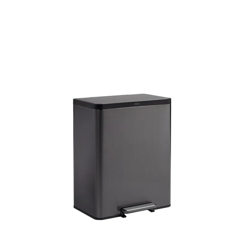 Rubbermaid Elite Stainless Steel Metal Dual Stream Step-On Trash Can for Waste and Recycling 15.9 Gallon Charcoal Trash and Recycle Bin Combo for Home/Kitchen/Garage/Apartment/Office