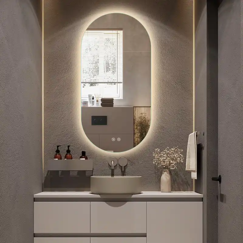 Niccy Oval LED Bathroom Vanity Mirror, 48x24inch Frameless Backlit Mirror with Light, Smart Anti-Fog Waterproof Mirror with Memory Function Dimmable Lighted Mirror