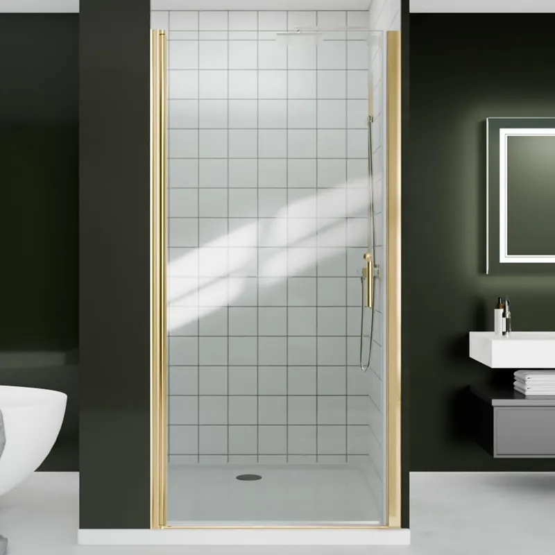 ComfyStyle 36-38" W x 72" H Frameless Pivot Shower Door with Single 180° Swing Glass Door, Hinged Shower Glass Door with 1/4"(6mm) Clear SGCC Tempered Glass, Brushed Gold Finish