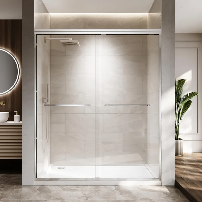 ENSO SENKA 56-60" W x 72" H Semi-Frameless Bypass Sliding Shower Door, Easy-to-Clean Treated Clear Tempered SGCC Glass, Polished Chrome