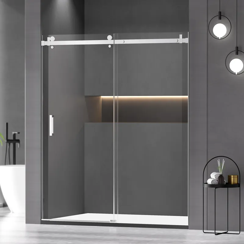 56-60" W x 72" H Shower Door,Frameless Sliding Shower Door with 1 Handle,Shower Glass Door with 5/16" (8mm) Clear SGCC Tempered Glass, Stainless Steel Hardware (Bright)