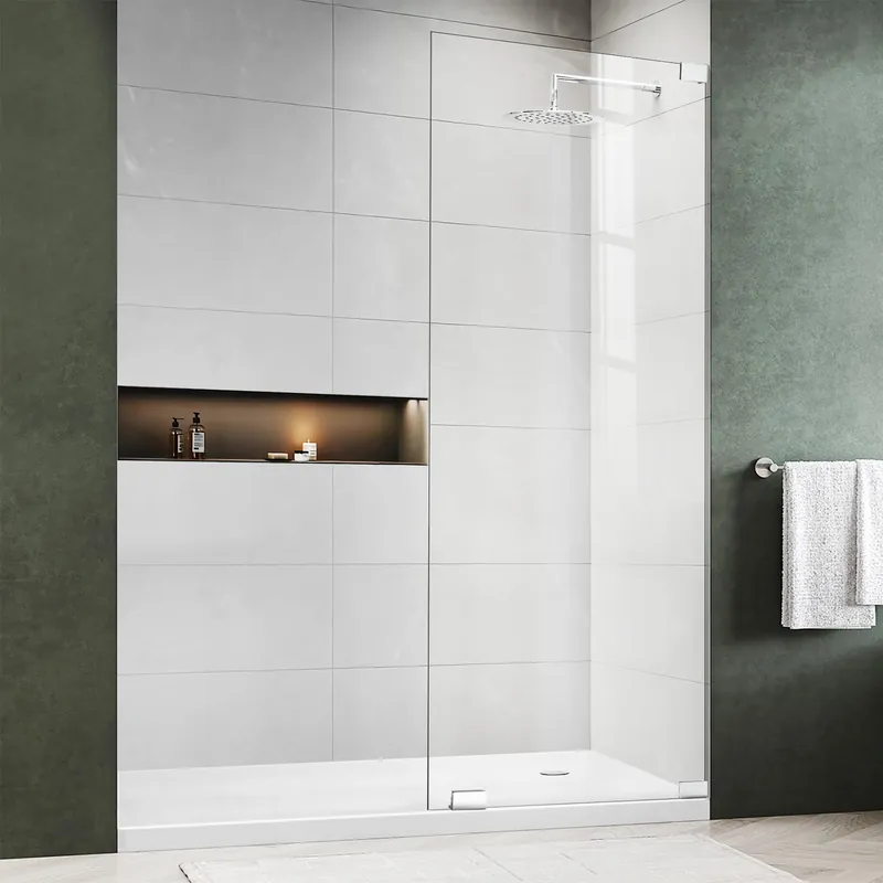 Shower Glass Door Panel, 30" W x 78" H Framless Bathroom Fixed Glass Shower Door Panel Durable 5/16"(8mm) Clear Tempered Door with Fixed Clamps Bathroom Shower Screen (Polished Chrome Finish)