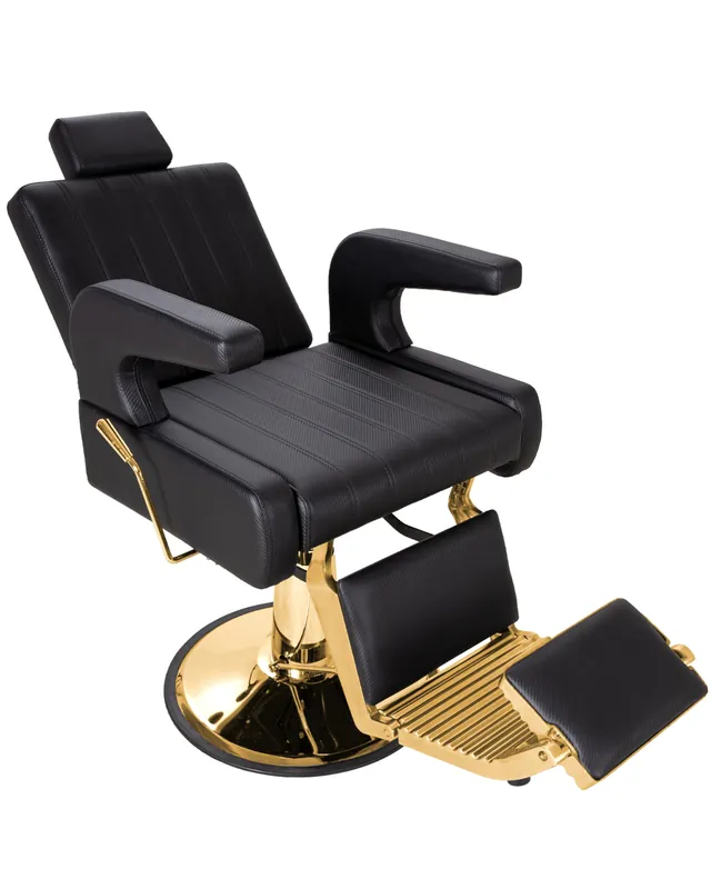 IJIALIFE Reclining Barber Chair 450 lb Capacity, Hydraulic Salon Chair with Adjustable Headrest & 360° Swivel, Heavy Duty Styling Chair for Barbershop, Hair Salon, Spa & Home (Black & Gold)