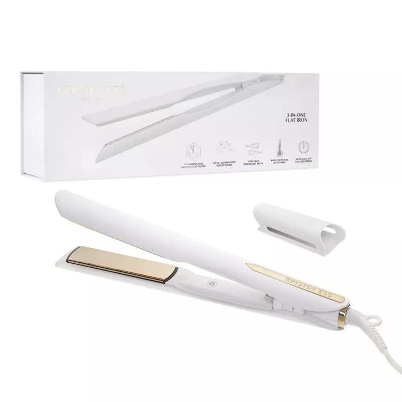 Kristin Ess 3-in-One Titanium Hair Straightener and Curler 2 in 1 Combo + Waver for Women - 1 1/4" - 440 Degrees - Professional Ionic Dual Voltage Flat Iron + Travel Cap - Frizzy, Curly + Thick Hair