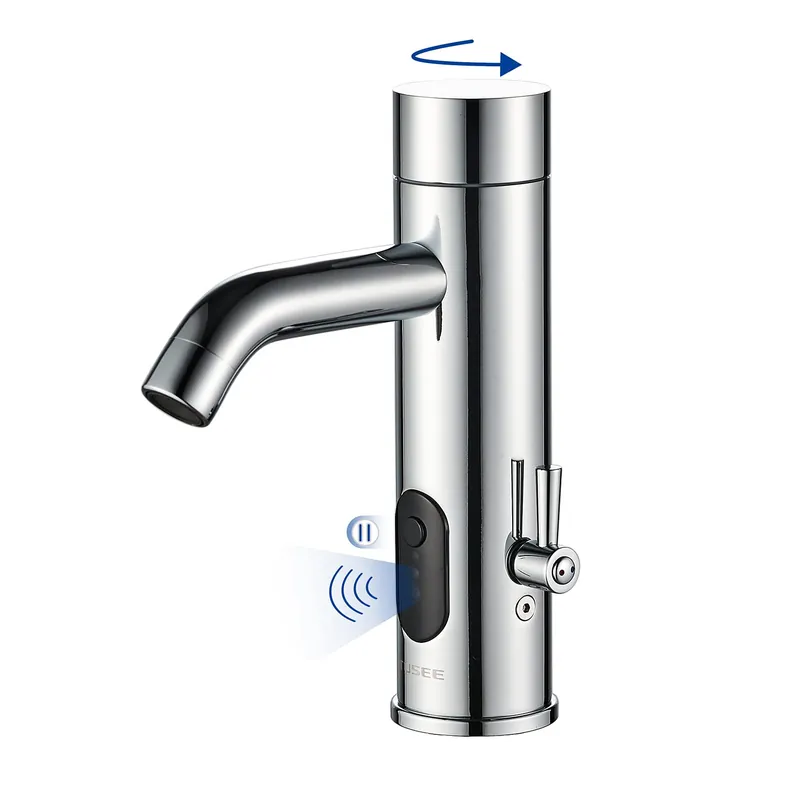 TUSEE Manual and Automatic Faucet, Touchless Bathroom Faucet with One Temperature Control Rod, Chrome, TS-5303C