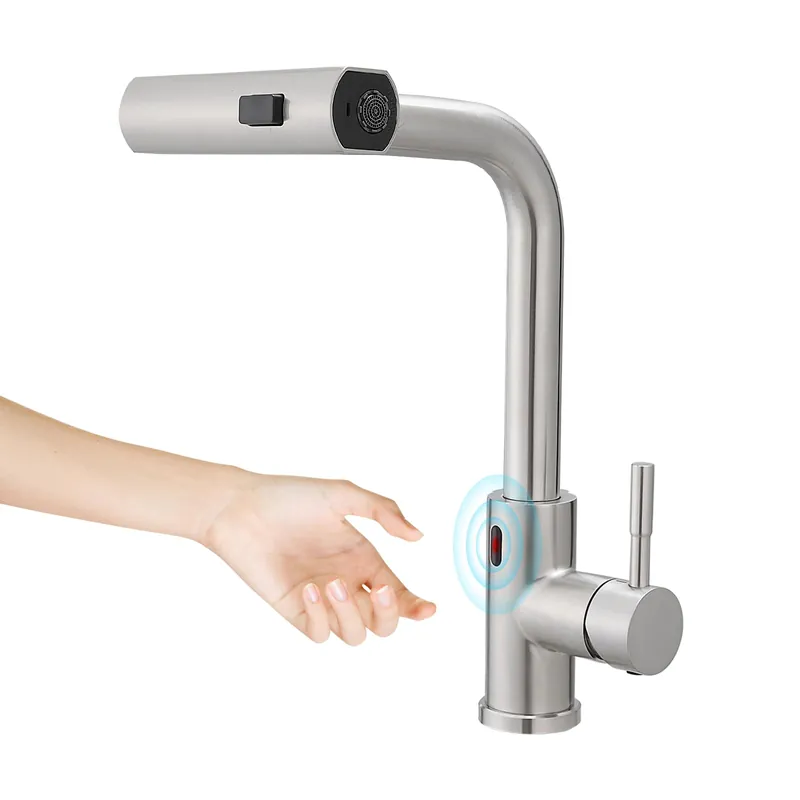 CENOSA Touchless Kitchen Faucet Motion Sensor Hands Free Single Handle Kitchen Sink Faucet with Pull Down Sprayer Brusshed Nickel