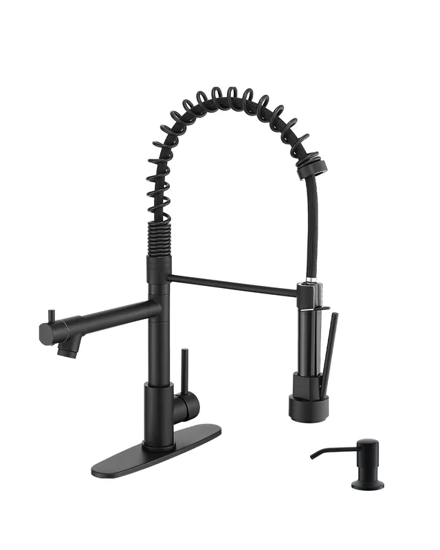 AIMADI Black Kitchen Faucet with Pull Down Sprayer,Stainless Steel Spring Kitchen Sink Faucet with Soap Dispenser,Modern Single Handle Faucets for Farmhouse,Camper,Laundry,RV,1or 3 Hole