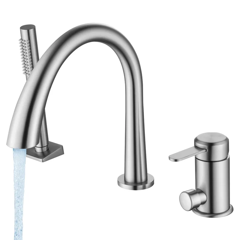 SUBEIXI Roman Tub Faucet with Hand Shower 3 Hole Deck Mount Tub Filler Bathtub Faucet with Sprayer High Flow Bathtub Faucet Set, Brush Nickel