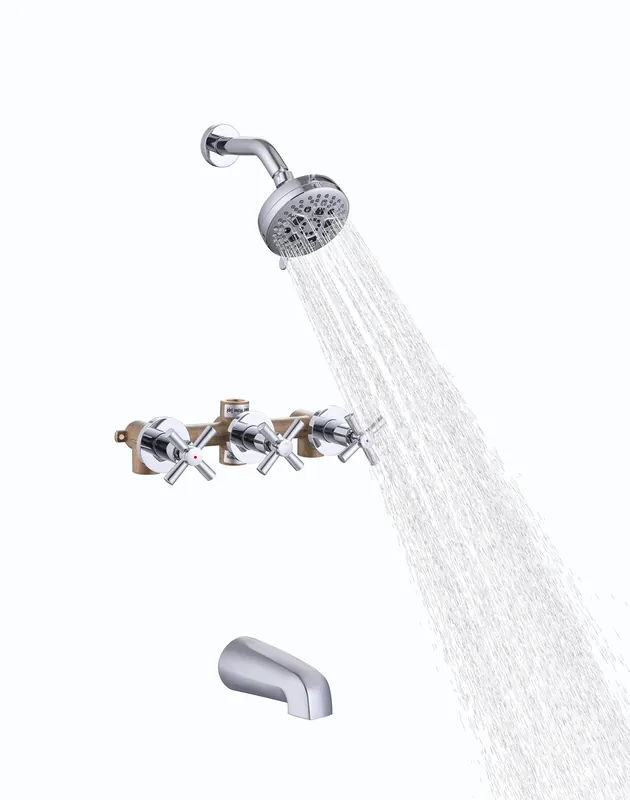 CISTPOFS 3 Handle Tub Shower Faucet Chrome Tub and Shower Trim Kit with Rough-in Valve Bathtub Shower Faucet Set with Tub Spout Wall Mounted