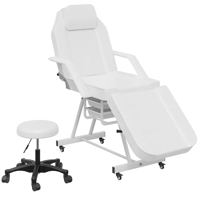 LOUVIXA Tattoo Chair, Adjustable Facial Chair 73 Inch Salon Bed with Hydraulic Stool for Professional Massage Beauty Spa (White)