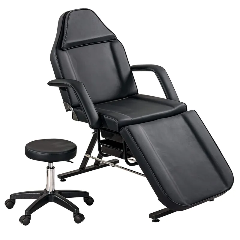 YFCOO Multipurpose 3-Section Facial Table, Massage Salon Tattoo Chair with Two Trays and Hydraulic Stool, Esthetician Bed, Adjustable Barber Spa Beauty Equipment, 72.8" L x24.4 W x 27.6" H, Black-1