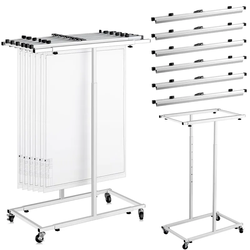 Kolldenn Mobile Blueprint Storage Rack Adjustable Holder with 6 Pcs Blueprint Clamps 4 Wheels Storage Organizer Stand for File Display Plan Office Home(30 Inch)