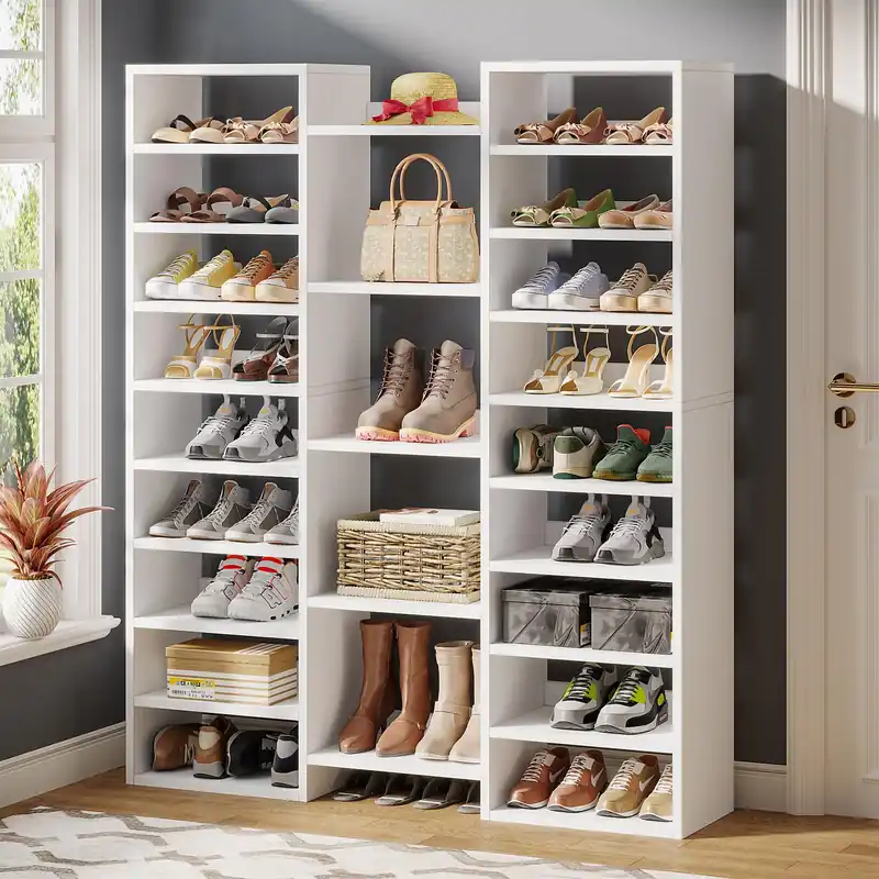 Tribesigns 14-Tier Shoe Rack, White Shoe Storage Cabinet with 22 Open Cubbies, 46 Pairs Wide Entryway Shelf for Shoes, Modern Organizer for Closet Living Room Entryway Hallway