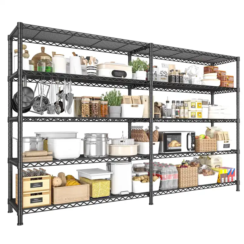 REIBII 73‘‘W Shelf 1650 LBS Storage Shelves 5-Tier Metal Shelving Wire Shelving Unit, Adjustable Heavy Duty Metal Shelves Wire Shelf for Pantry Kitchen Industrial Commercial,17.7" D x 73" W x 71" H
