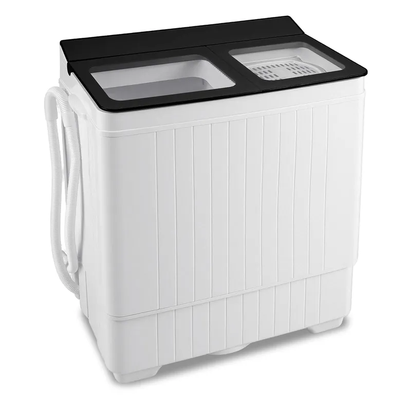 Giantex Portable Washing Machine, 26LBS Twin Tub Mini Compact Laundry Washer Spinner Combo with Drain Pump, 18Lbs Washer and 8Lbs Spinner for Apartments, RVs, Dorms, Black+White