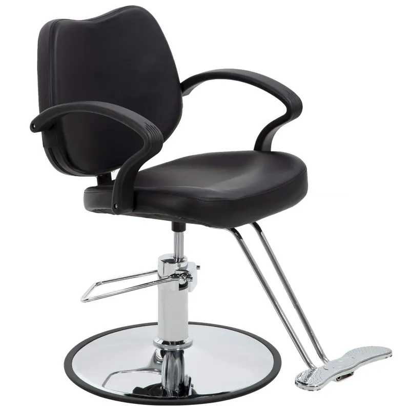 BestMassage Barber Chair Hydraulic Styling Chair PU Leather Adjustable Height Footrest Anti-Slip Chrome Base Heavy-Duty Steel Frame Black for Hair Stylists & Home Use