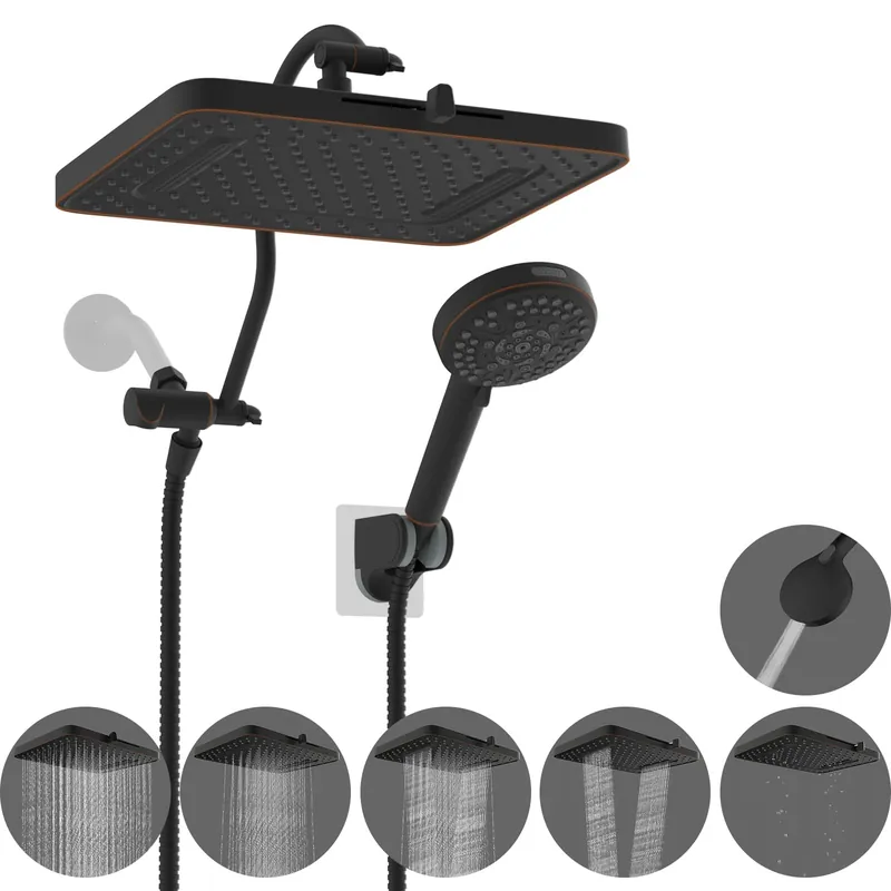 Hibbent cUPC Certified High Pressure 13‘‘ Dual Shower Head Combo with 10-mode Handheld Spray, Rainfall 5-spray Shower Head, 12‘‘ Adjustable Extension Arm, 71‘‘ Hose, Shower Holder, Oil Rubbed Bronze