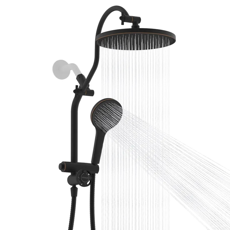 Hibbent cUPC Certified Self-cleaning Shower Head Combo, High Pressure 10‘‘ Rain Showerhead with 3-Spray Handheld, All Metal Arm with Easy Reach 4-way Diverter, 71" Hose & Holder, Oil-rubbed Bronze