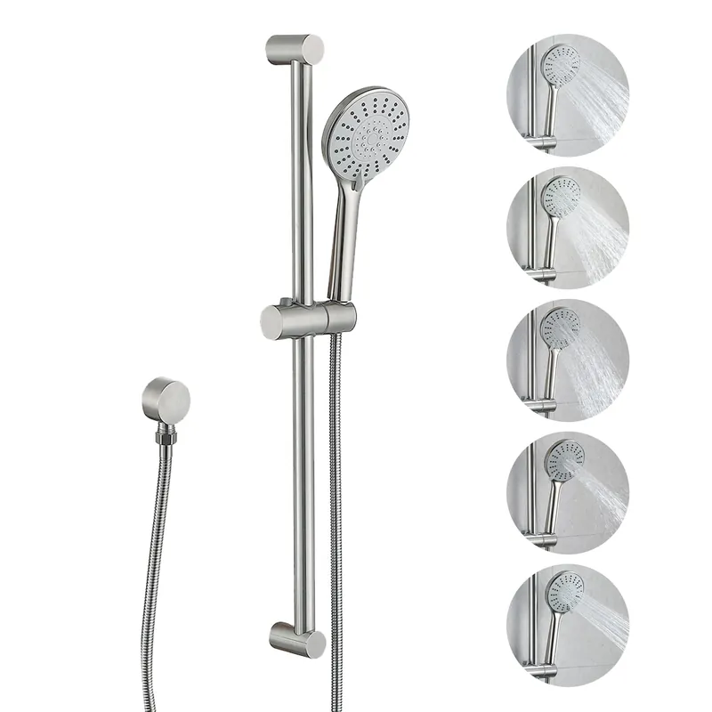 YUESIMATE 304 Stainless Steel Shower Slide Bar 28-Inch with Adjustable Handheld Shower Head and 59-Inch Hose, High Pressure 5 Setting Hand Shower with Wall Mount,Shower Slide Bar Combo, Brushed Nickel