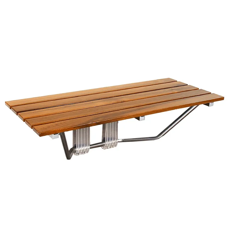 36" Foldable Teak Wood Shower Seat Bench, 400 lb Capacity, (Seating Size 35.5" W x 15.75" D), Clear-Coated for Extra Protection, Wall Mount Folding Bathroom Stool Chair, Modern Chrome