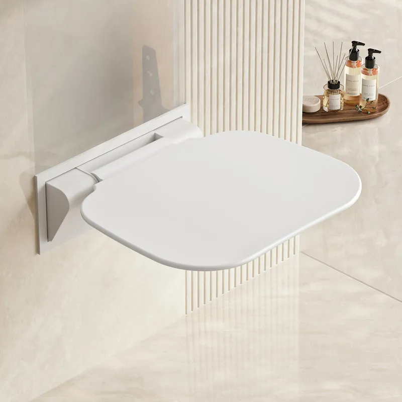 Neohomee Folding Shower Seat Wall Mounted 15.7" Wide Shower Chair Foldable with Bistable Embedded Bracket, 440lb Capacity, Safety Bench for Adults (White)