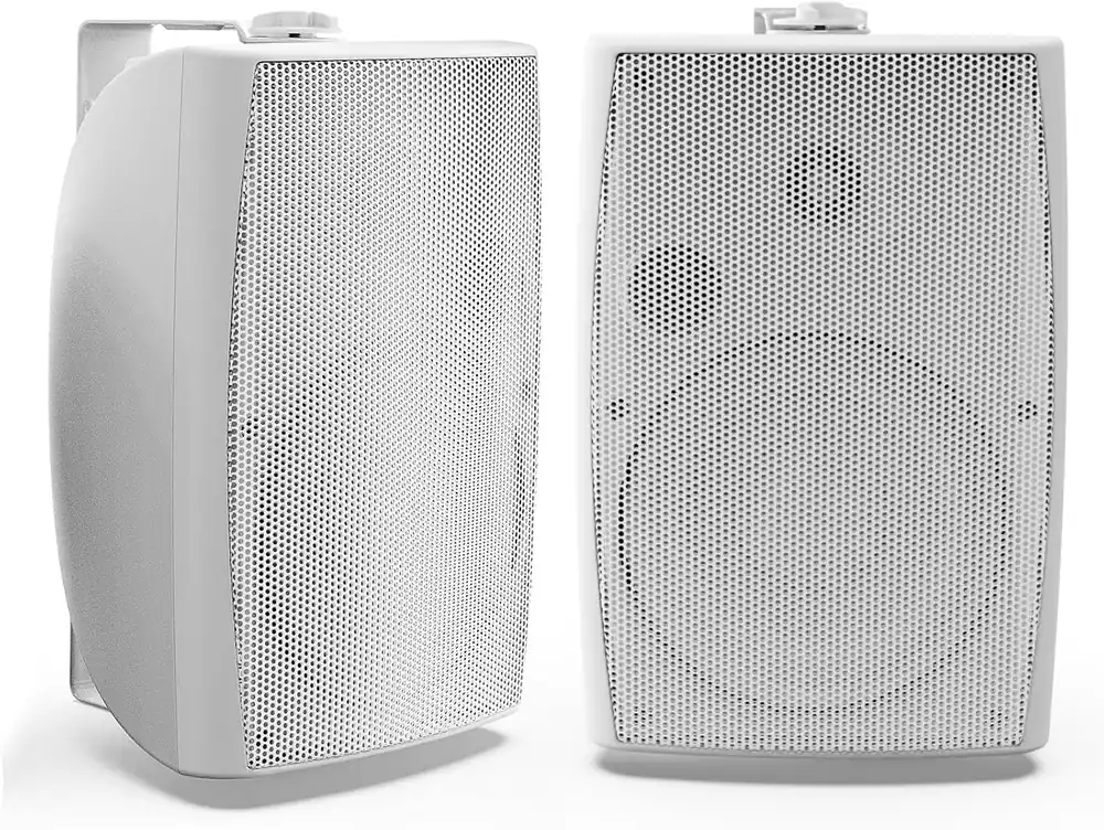 Herdio 8 Inch 600W Outdoor Bluetooth Speakers Waterproof with Powerful Bass, TWS Pairing Wall Mount Durable Loud Sound System Ideal for Large Spaces Commercial Areas, Spacious Backyards (White)