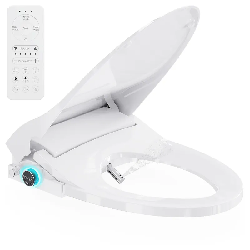 Bidet Toilet Seat Elongated,Heated Seat,Warm Air Dryer,Instant Warm Water,Self-Cleaning Adjustable Nozzle,Quiet Soft Close Lid,Wireless Remote&Knob,Dual Moisture Protection,Fits Elongated Toilets