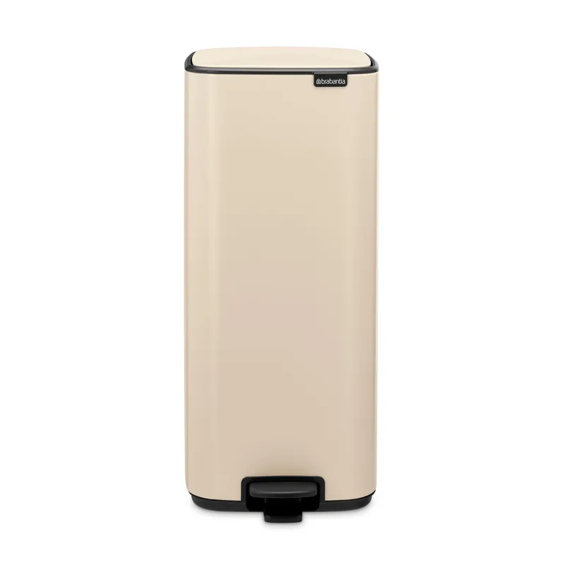 Brabantia Bo Step-On 8 Gallon Square Trash Can Soft Beige Light-Pedal, Soft-Close Kitchen Trash Can, Removable Inner Bucket, Non-Slip Base Sample Trash Bags Included