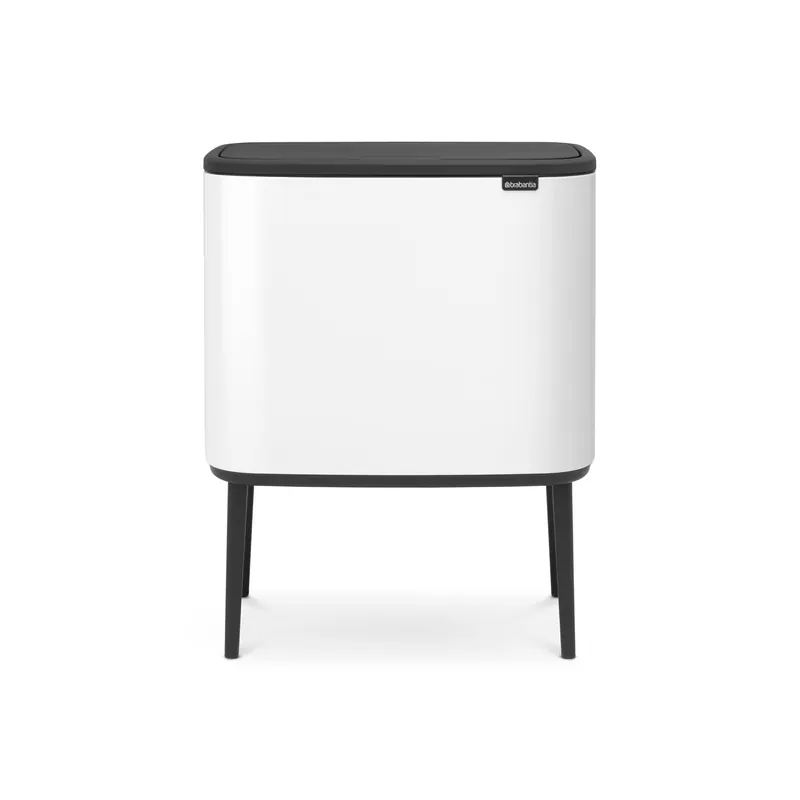 Brabantia Bo Touch Top Kitchen Trash Can with Single Compartment & Raised Legs White 9.5 Gal Inner Bucket Soft-Close Garbage Can, Stay-Open Lid Fits Against Wall + Trash Bags